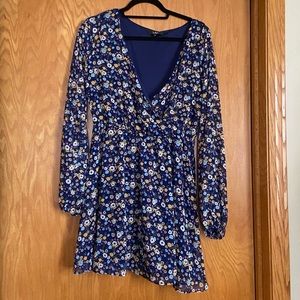 NWT l Lulu’s Bloom For Me Navy Blue Floral Print Long Sleeve Skater Dress